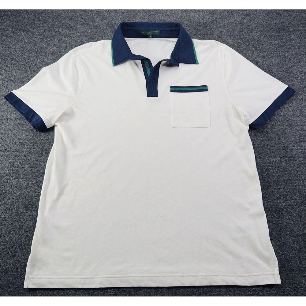 Extracurricular Men's Golf Polo Shirt White Medium Blue Collar Pocket EUC